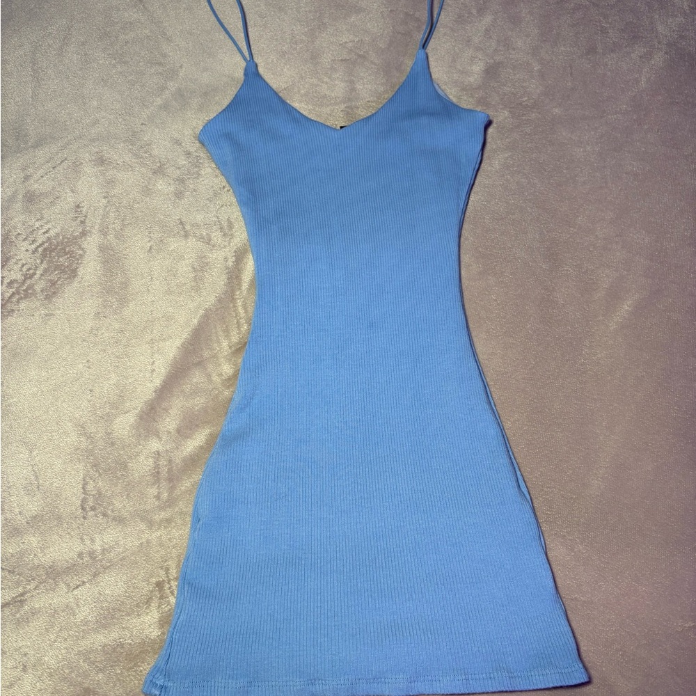 Elegant Blue Spaghetti Strap Dress